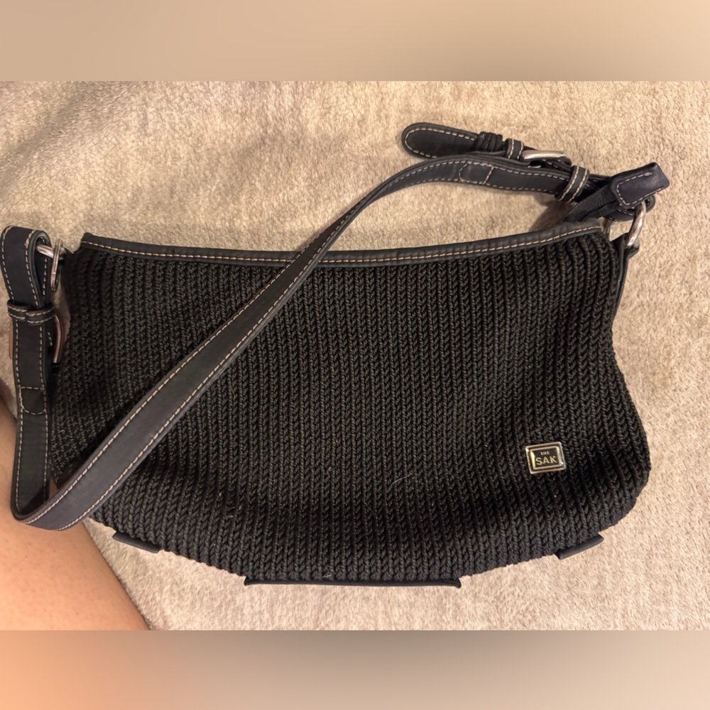 Vintage The Sak Black Woven Shoulder Bag